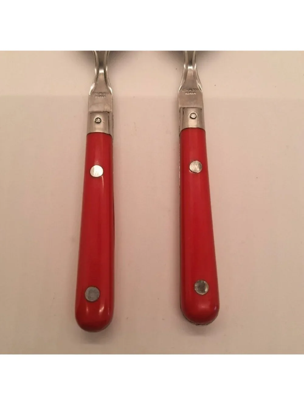 Vintage Stainless Steel 2 Table Spoons With Red Handles Made In Korea